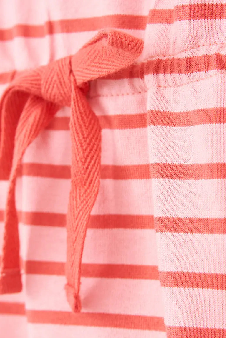 Baby cotton dress with short sleeves and sailor stripes and drawstring