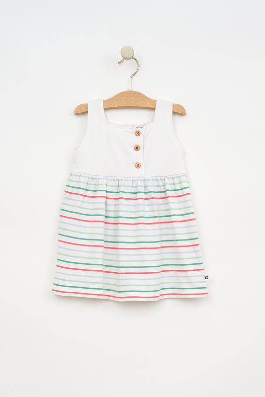 Vestido de bebé tirantes y falda a rayas