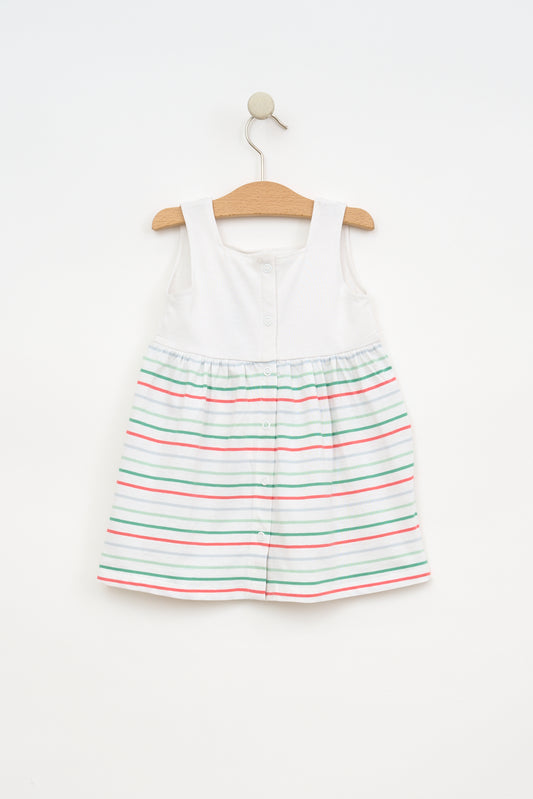 Vestido de bebé tirantes y falda a rayas