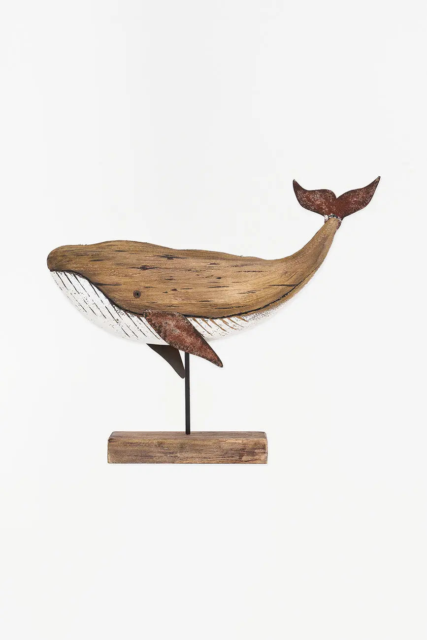 Ballena de madera envejecida con base