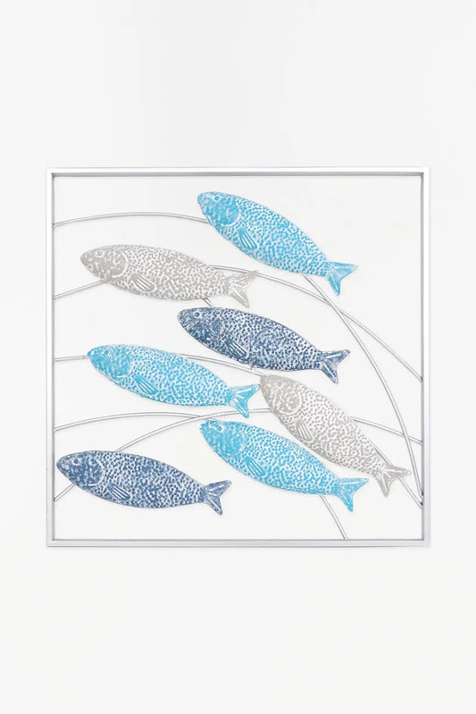 Banco de peces de hojalata enmarcado