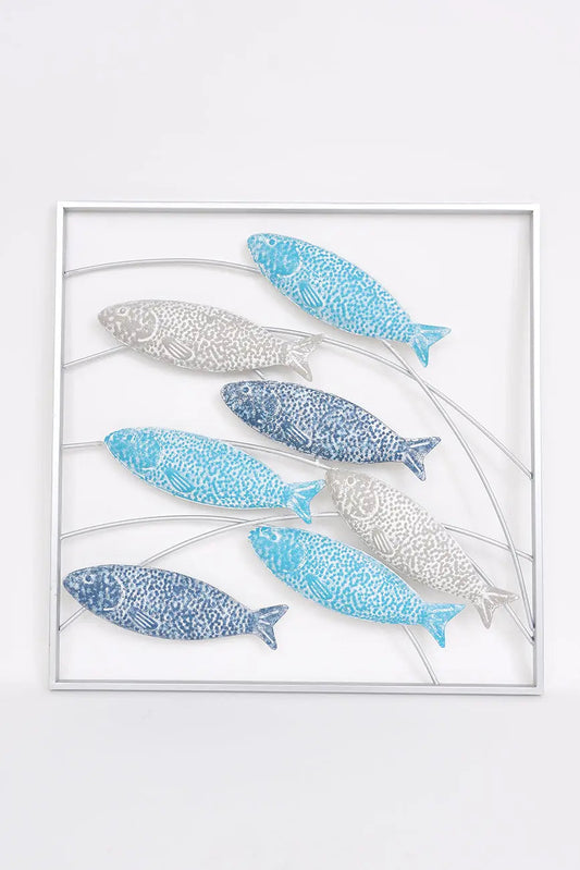 Banco de peces de hojalata enmarcado