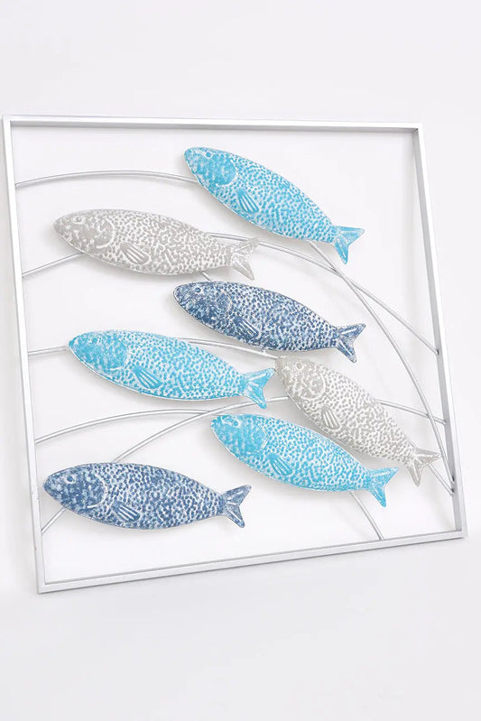 Banco de peces de hojalata enmarcado