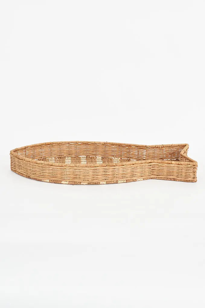 Large fish-shaped rattan tray