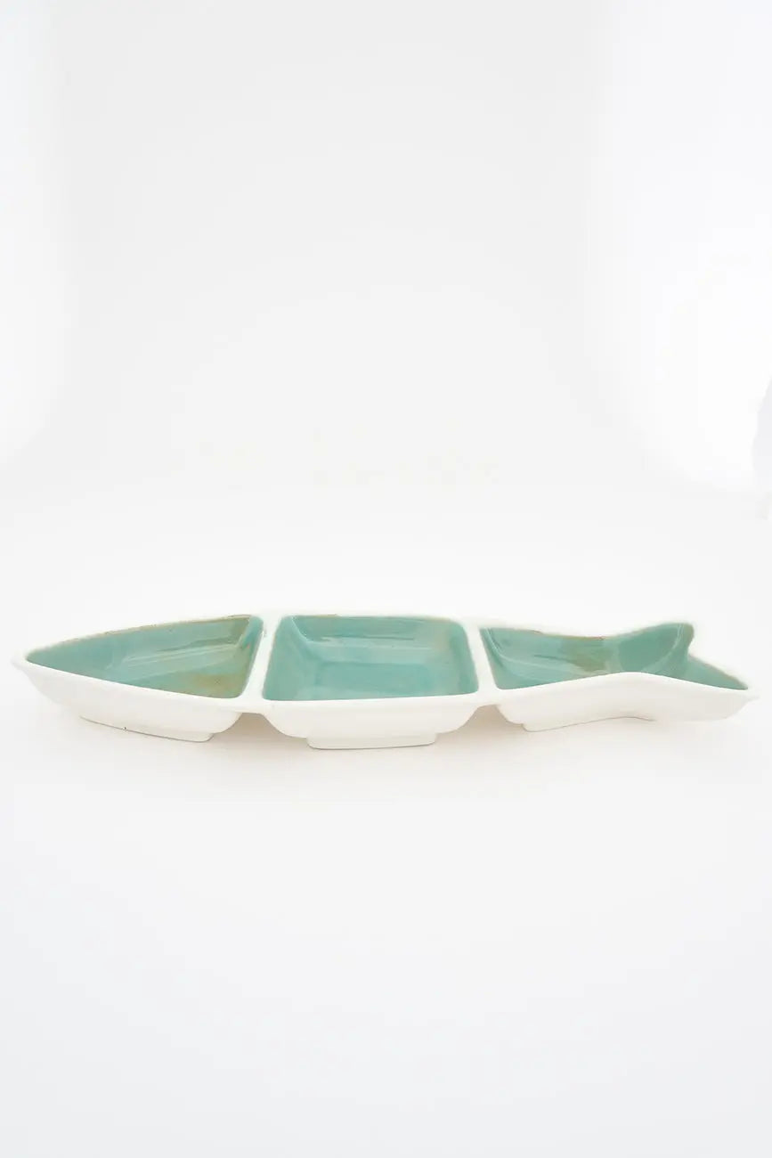 3-section porcelain fish tray