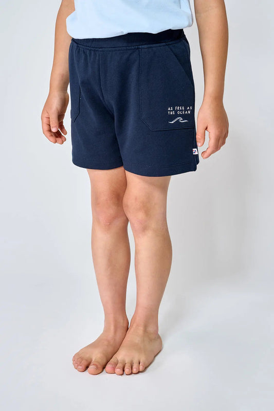 Cotton Bermuda shorts with embroidered 'As free as the ocean' detail