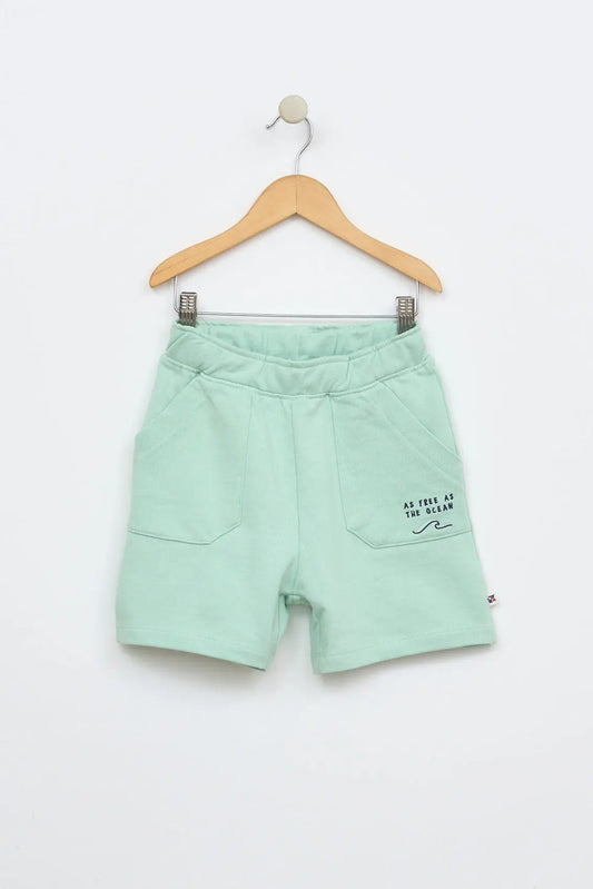 Cotton Bermuda shorts with embroidered 'As free as the ocean' detail