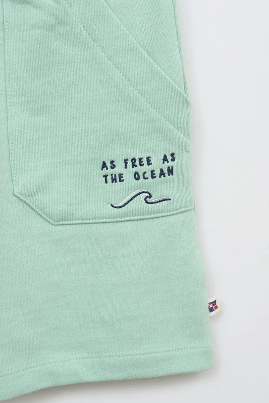 Cotton Bermuda shorts with embroidered 'As free as the ocean' detail