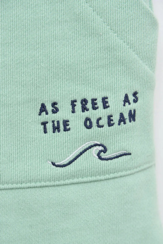 Cotton Bermuda shorts with embroidered 'As free as the ocean' detail