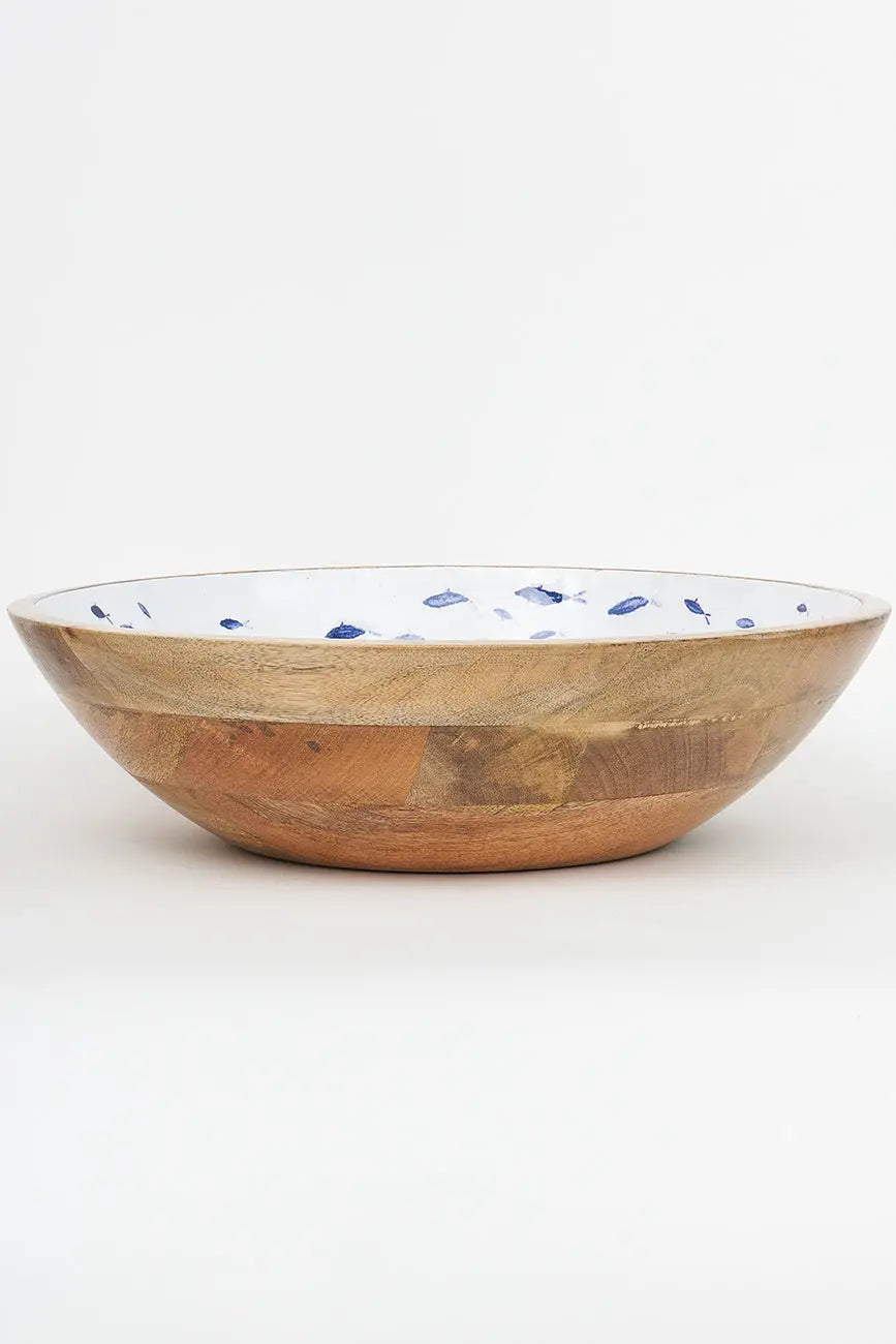 Grand bol en bois émaillé avec poissons