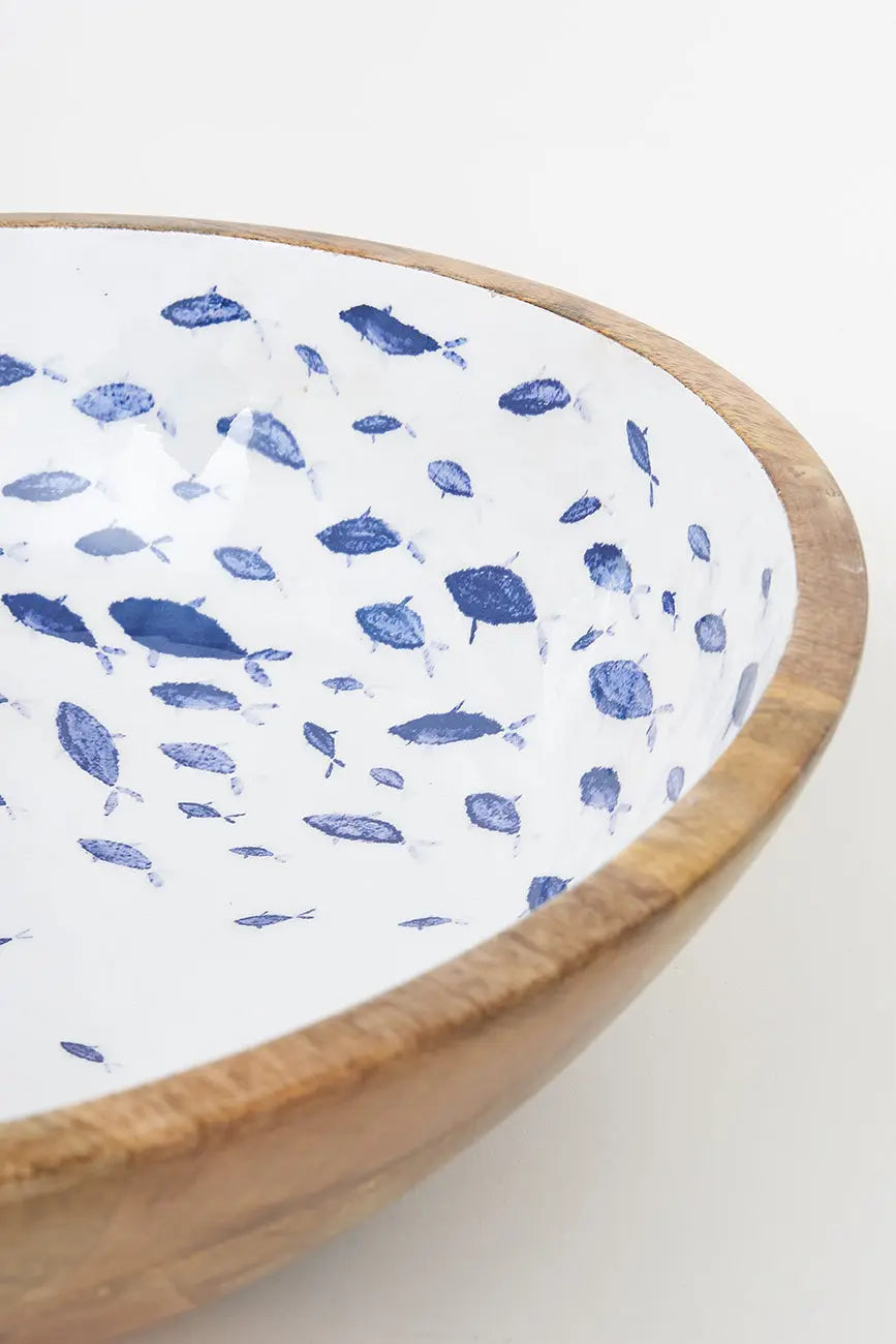 Grand bol en bois émaillé avec poissons