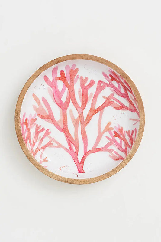 Medium red coral glazed wooden bowl