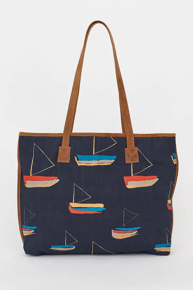 Bolso grande barcos algodón y cuero