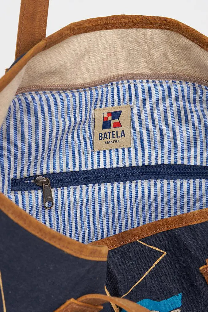 Bolso grande barcos algodón y cuero