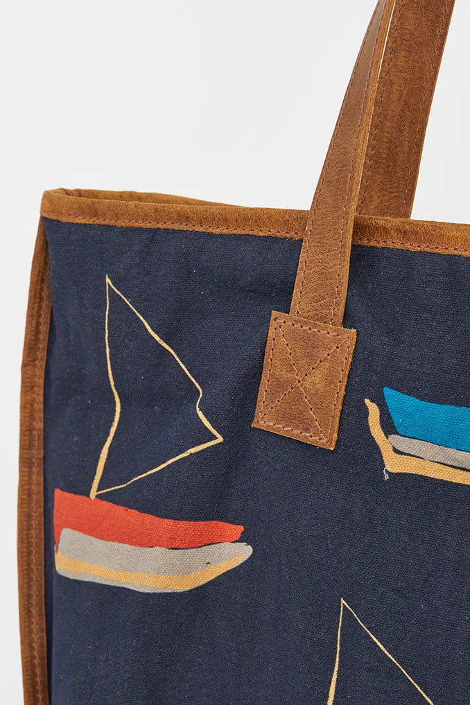 Bolso grande barcos algodón y cuero