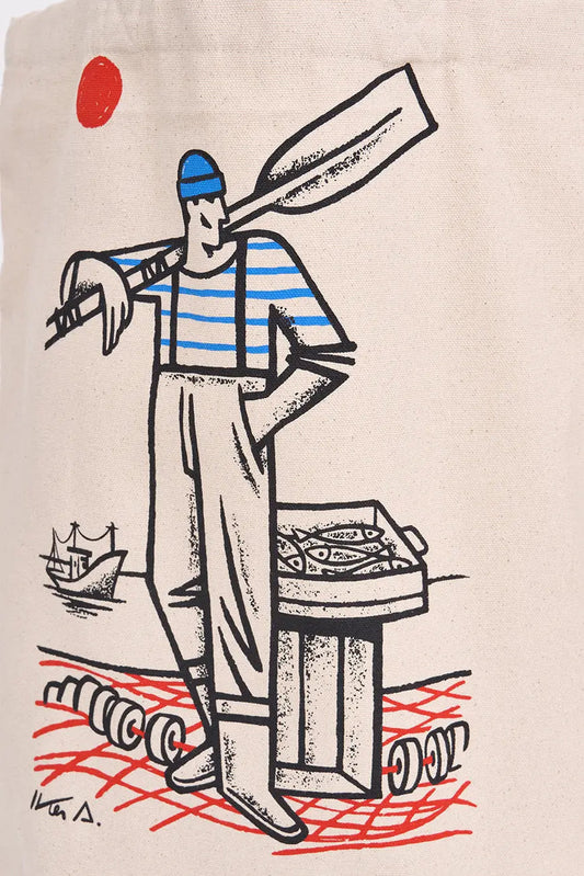 Bolso tote en algodón con pescador - Batela