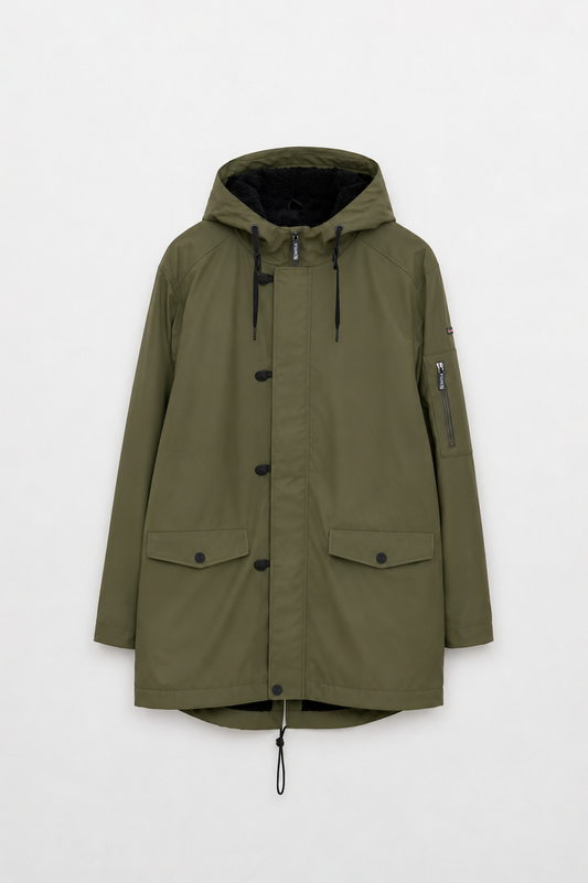 Men’s raincoat with long-pile fleece lining