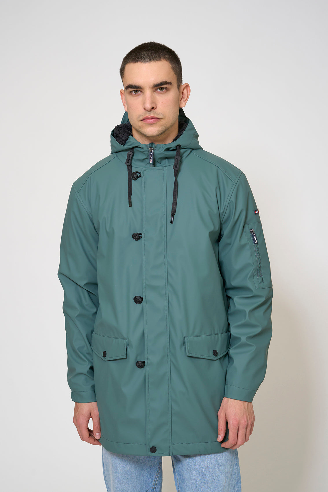 Men’s raincoat with long-pile fleece lining