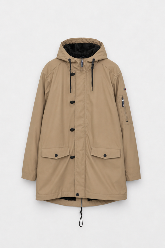 Men’s raincoat with long-pile fleece lining