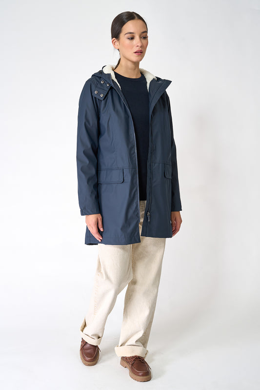 Raincoat with long fur lining