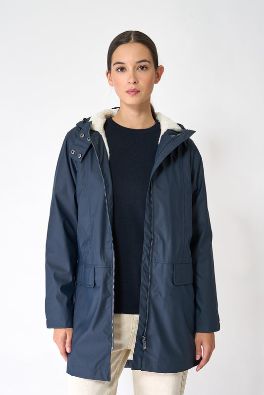 Raincoat with long fur lining