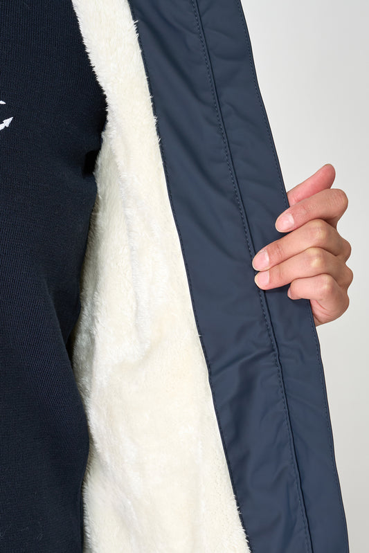 Raincoat with long fur lining