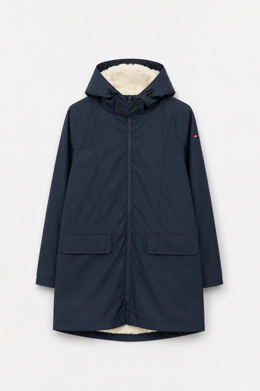 Raincoat with long fur lining
