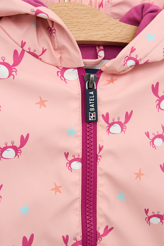 Printed cape-style baby raincoat with cotton lining