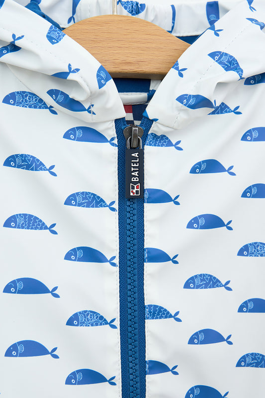 Printed cape-style baby raincoat with cotton lining