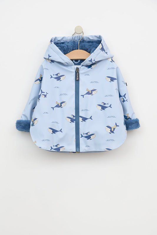 Baby rain cape with faux-fur lining