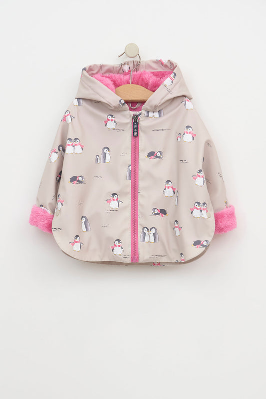 Baby rain cape with faux-fur lining