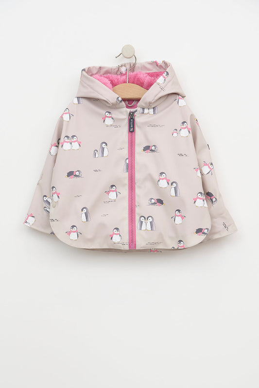 Baby rain cape with faux-fur lining