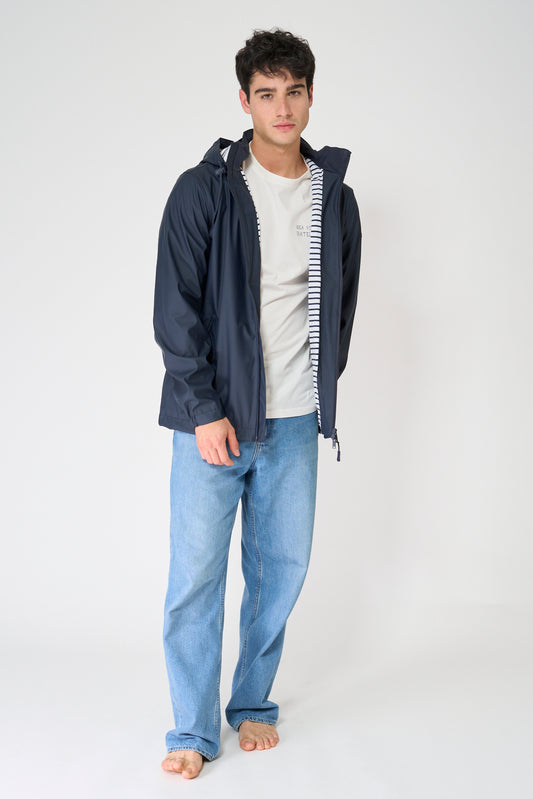 Chubasquero marinero con forro de algodón a rayas