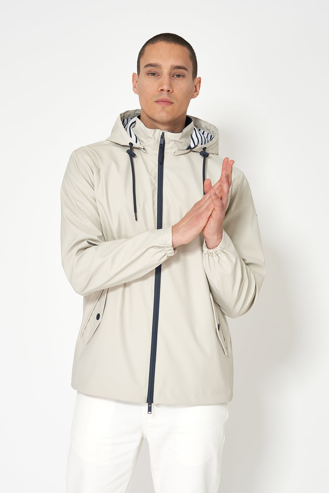 Nautical raincoat with striped cotton lining