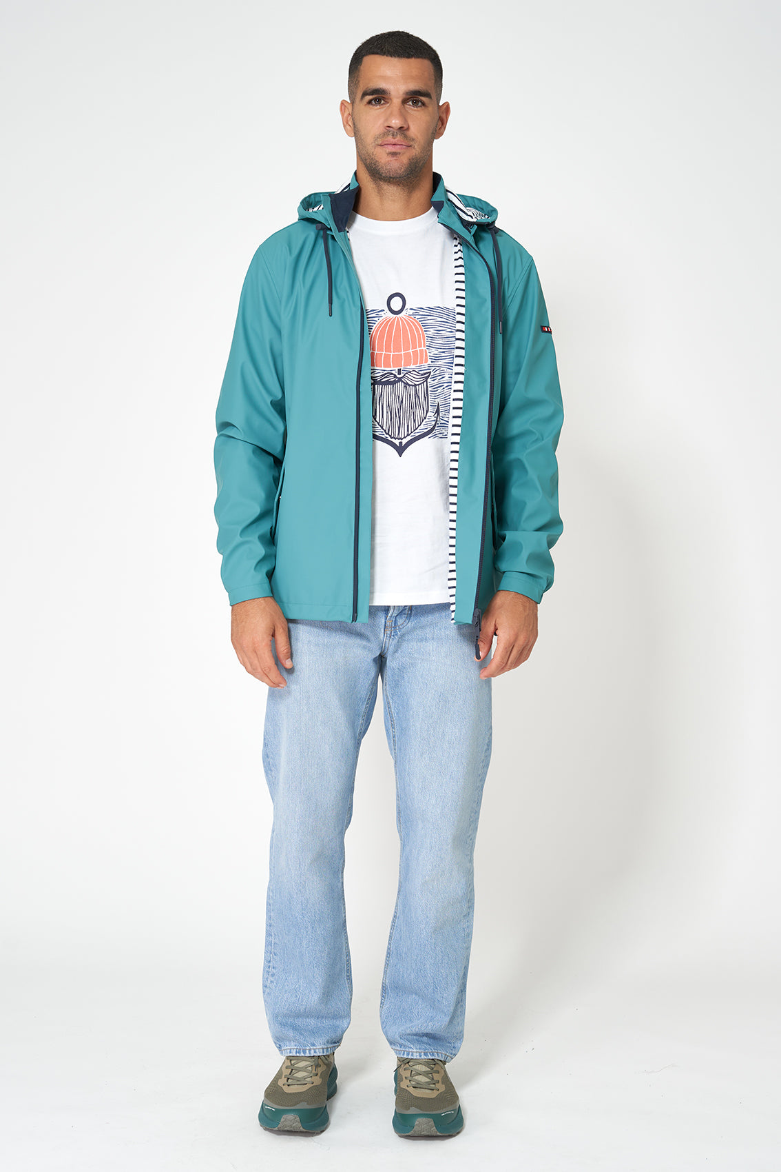 Chubasquero marinero con forro de algodón a rayas