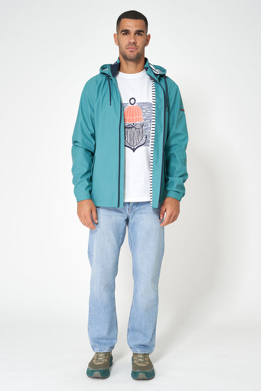 Chubasquero marinero con forro de algodón a rayas