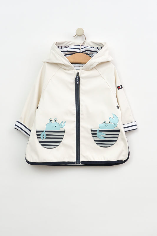 Chubasquero de bebé bolsillos cangrejo y forro algodón a rayas