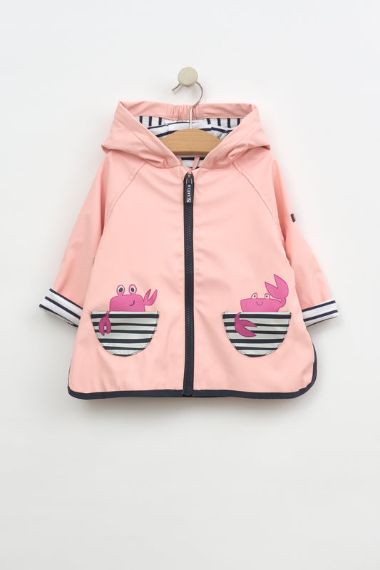 Chubasquero de bebé bolsillos cangrejo y forro algodón a rayas