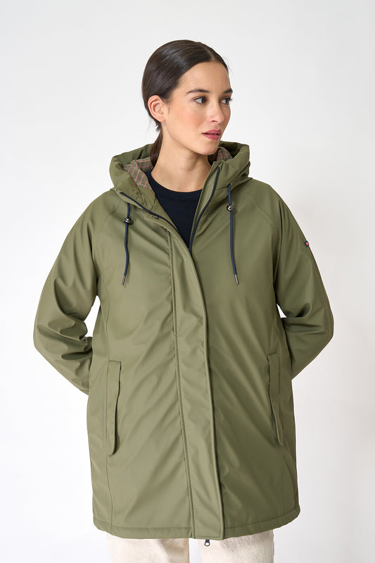 Polyurethane raincoat with striped lining