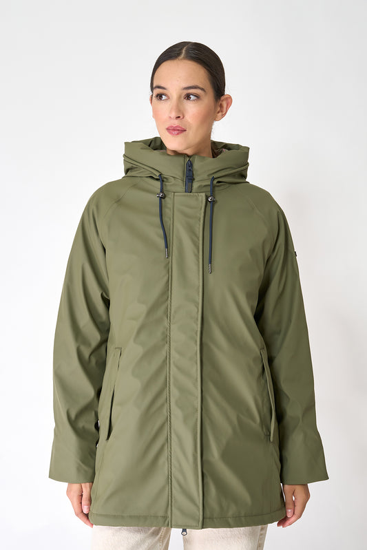 Polyurethane raincoat with striped lining