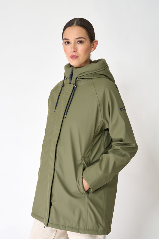 Polyurethane raincoat with striped lining