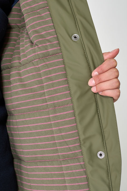 Polyurethane raincoat with striped lining