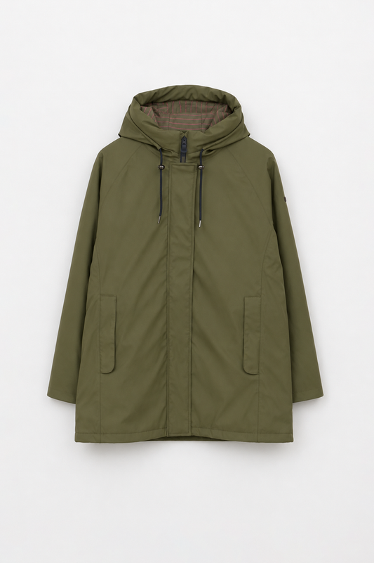 Polyurethane raincoat with striped lining