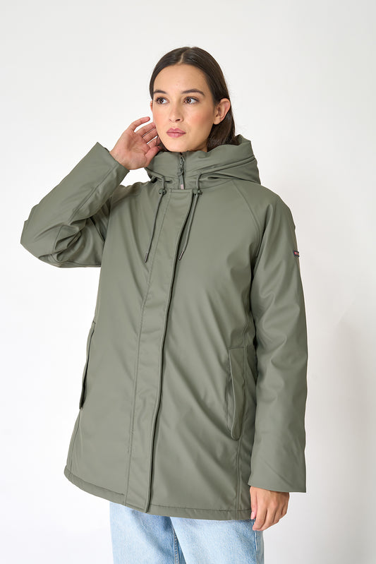 Polyurethane raincoat with striped lining