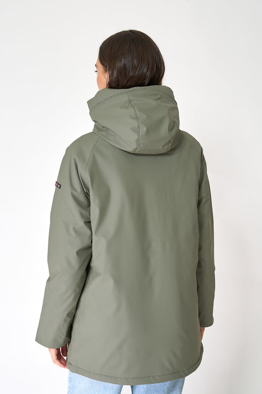 Polyurethane raincoat with striped lining