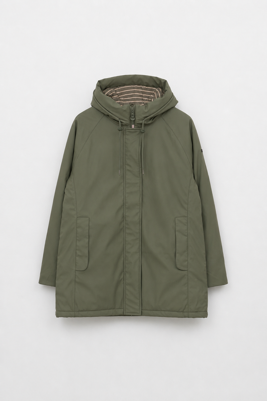 Polyurethane raincoat with striped lining