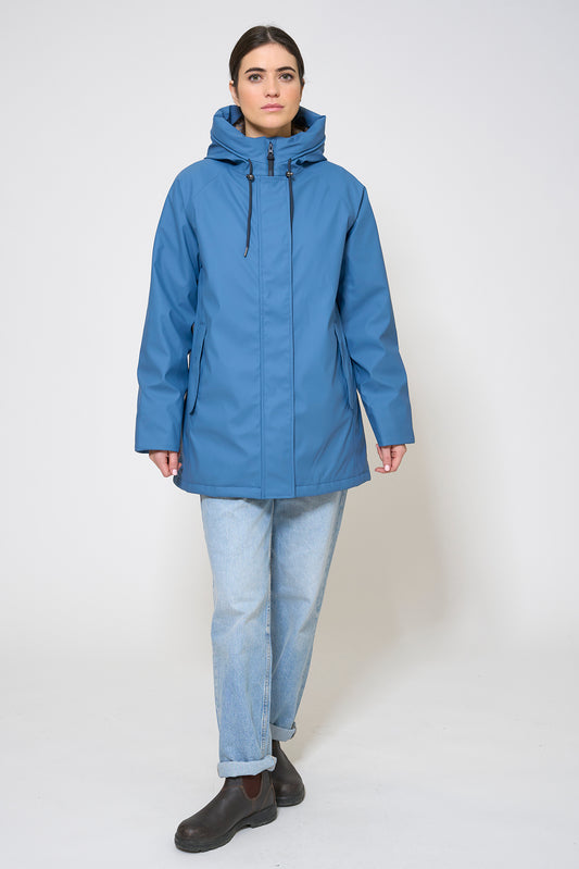 Polyurethane raincoat with striped lining