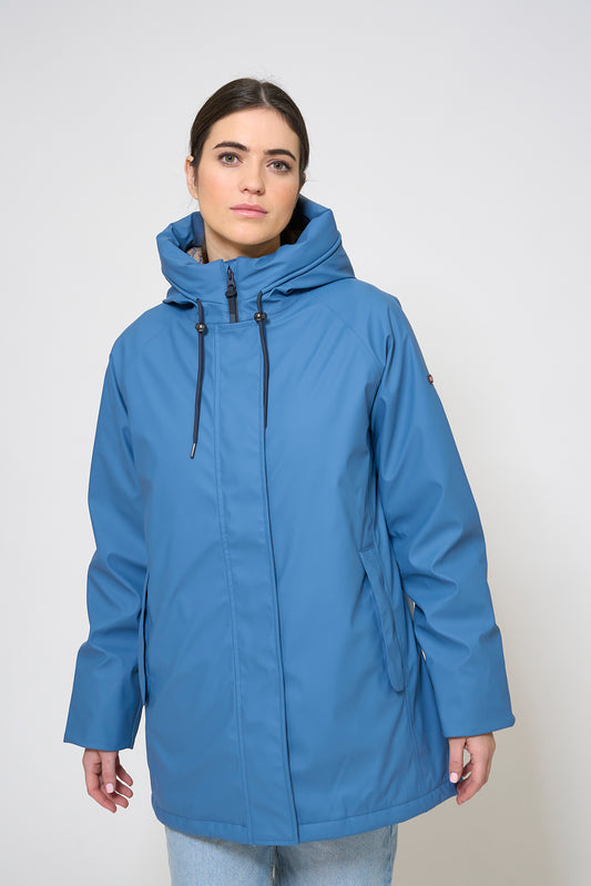 Polyurethane raincoat with striped lining