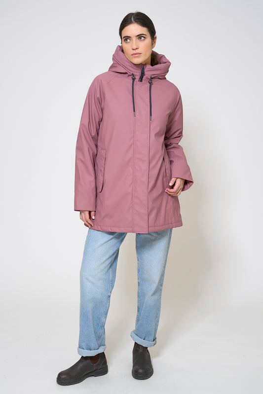 Polyurethane raincoat with striped lining