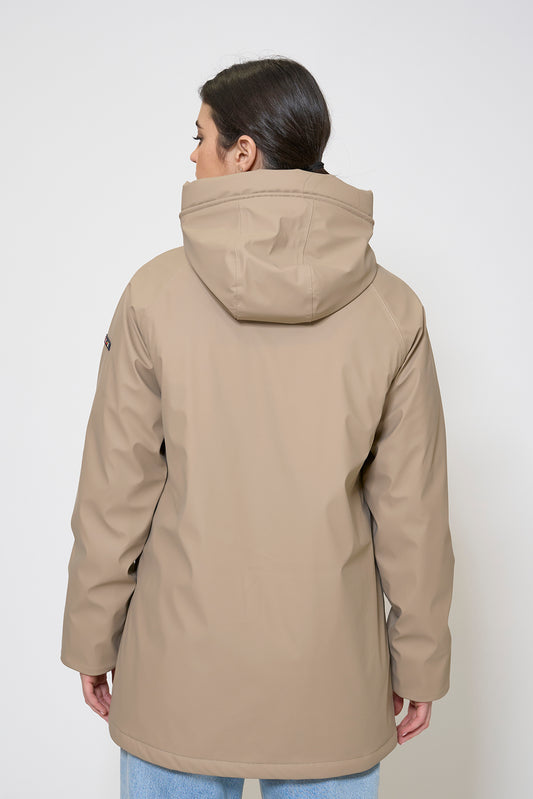 Polyurethane raincoat with striped lining